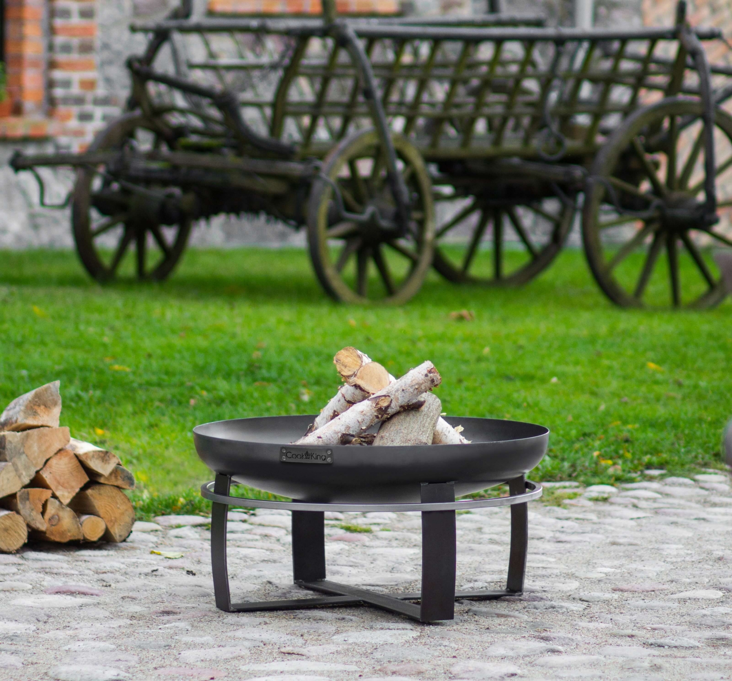 noir 36 x 60 x 60 cm Cookking Brasero rond Viking pour jardin et terrasse avec anneau de transport en acier 